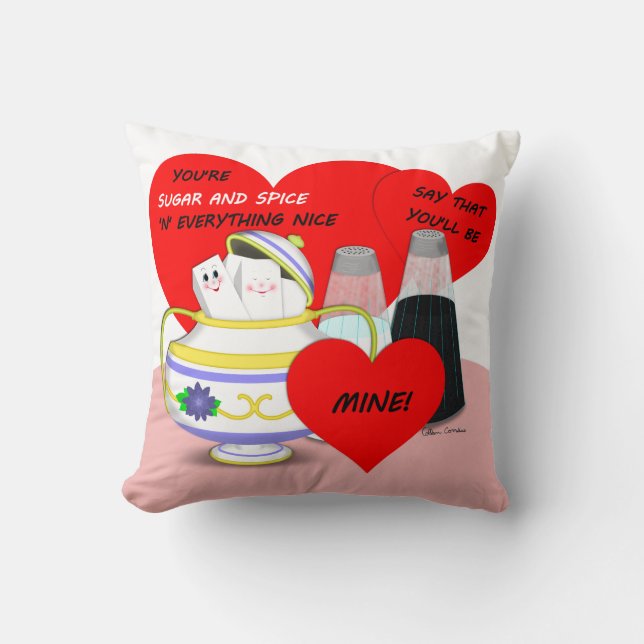 Sugar and Spice - Old Fashioned Valentine Card Art Throw Pillow (Front)