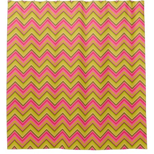 Sugar and Spice Pink and Green Chevron Shower Curtain