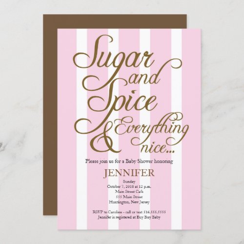 Sugar and Spice Pink baby shower Invitation