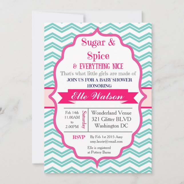 Sugar and Spice Pink Girl Baby Shower Invitations (Front)