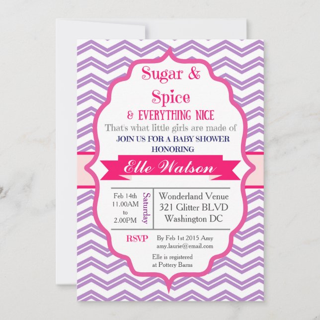 Sugar and Spice Pink Girl Baby Shower Invitations (Front)