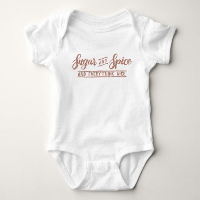 Sugar and Spice Rose Gold Calligraphy one piece Baby Bodysuit (Front)
