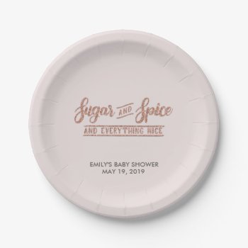 Sugar And Spice Rose Gold Typography Baby Shower Paper Plates by Popcornparty at Zazzle