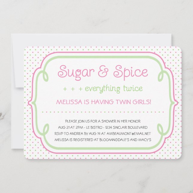 Sugar and Spice Twins Baby Shower Invitation (Front)