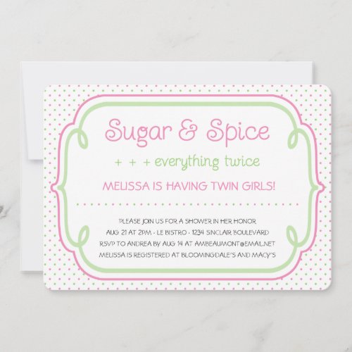 Sugar and Spice Twins Baby Shower Invitation