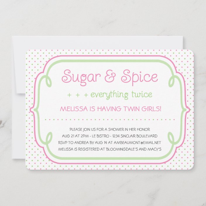 Sugar And Spice Twins Baby Shower Invitation Zazzle Com