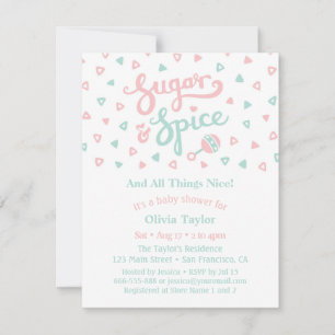 Sugar and Spice Typography Girls Baby Shower Invitation