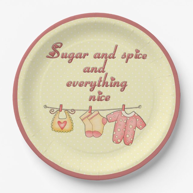 Sugar and Spice Yellow and Pink Baby Shower Paper Plates (Front)