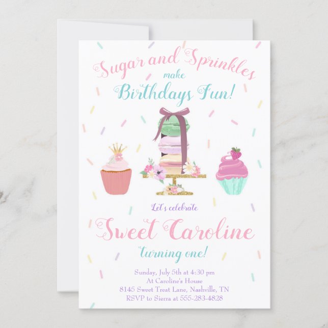 Sugar and Sprinkles Sweet Treat Birthday Invitation (Front)