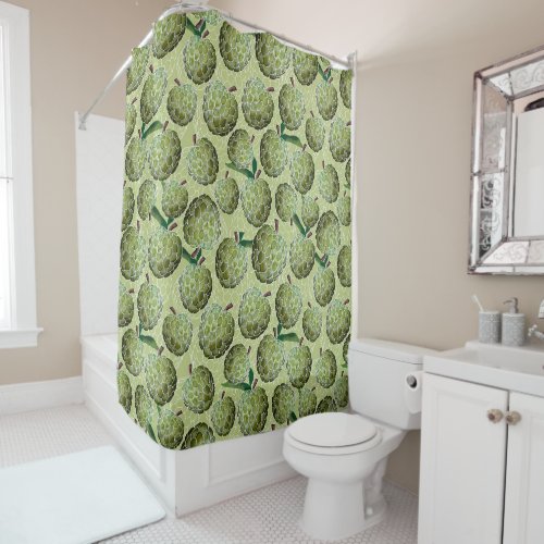 Sugar Apple Watercolor  Green Shower Curtain
