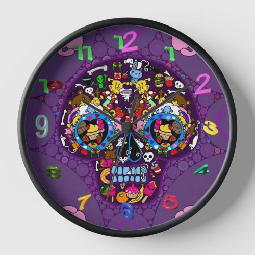 Sugar Art Skull Kawaii Doodle customized Round Clo Clock