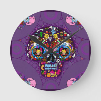 Sugar Art Skull Kawaii Doodle customized Round Clock