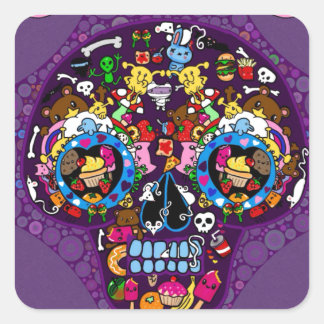 Sugar Art Skull Kawaii Doodle customized Square Sticker