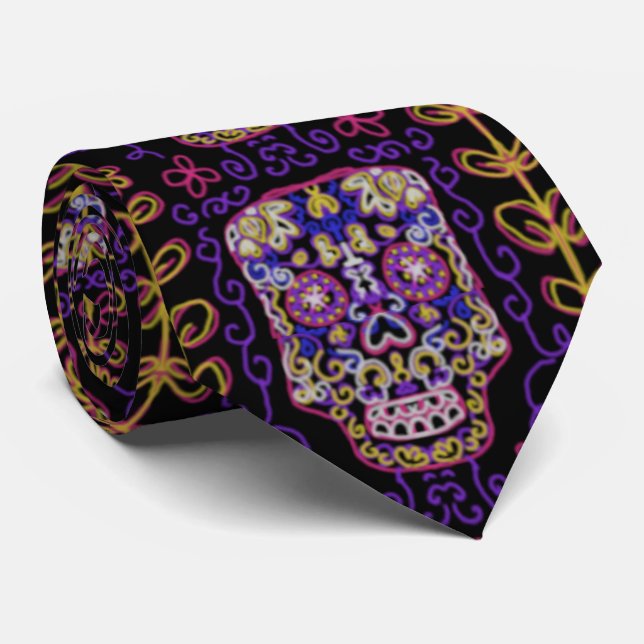 Sugar Art Skull Pattern Neck Tie (Rolled)
