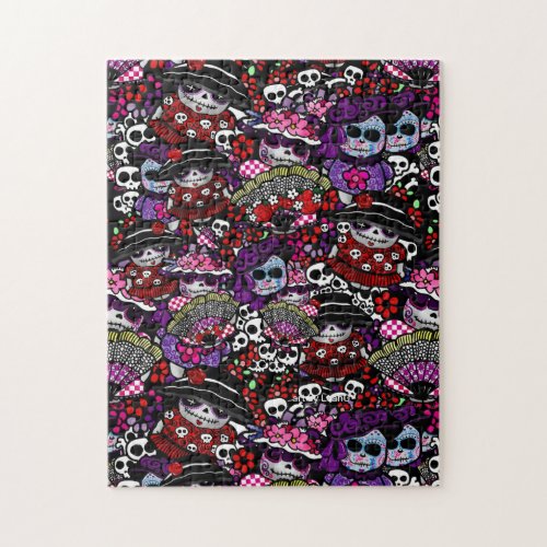 Sugar Art Skulls Day of the Dead Doodles Pattern Jigsaw Puzzle