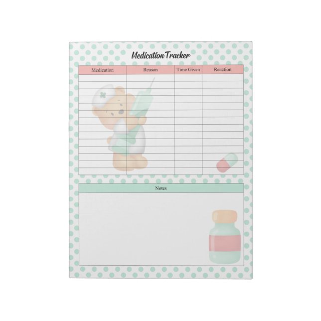 Sugar Bear Themed Medication Tracker Notepad (Rotated)