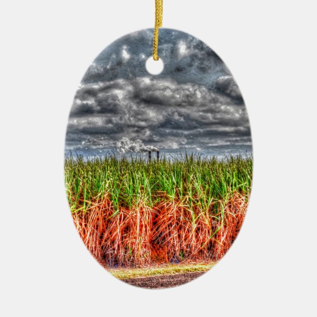 SUGAR CANE AND MILL STACKS QUEENSLAND AUSTRALIA CERAMIC ORNAMENT (Front)