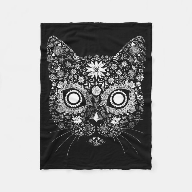 Sugar Cat Skull Flower Artistic Design  Fleece Blanket (Front)