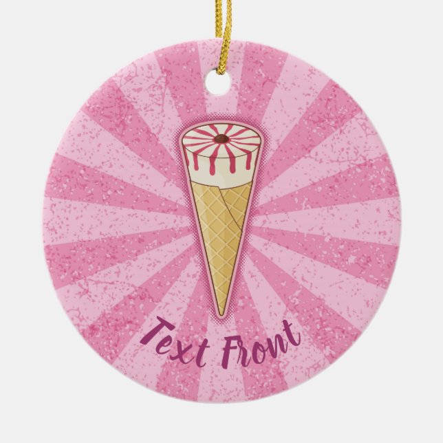 Sugar Cone Ice Cream Ceramic Ornament (Front)