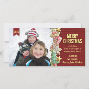 Sugar Cookie Christmas Red Plaid Custom Photo Card