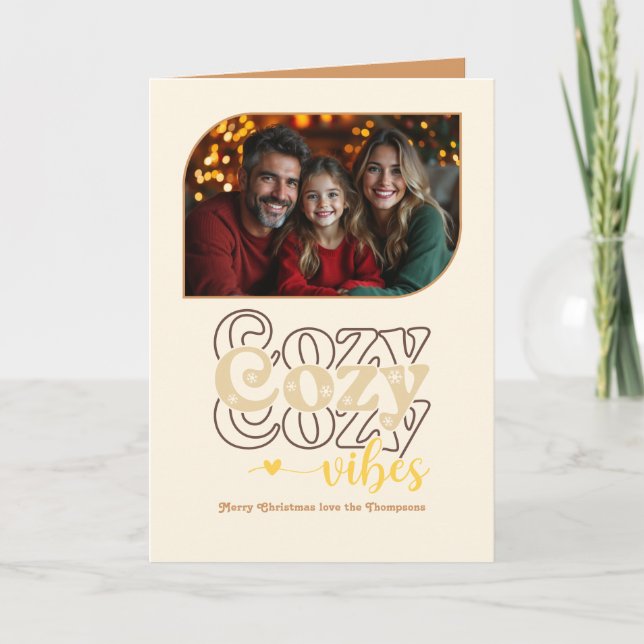 Sugar Cookie Cozy Vibes Retro Christmas Photo Holiday Card (Front)