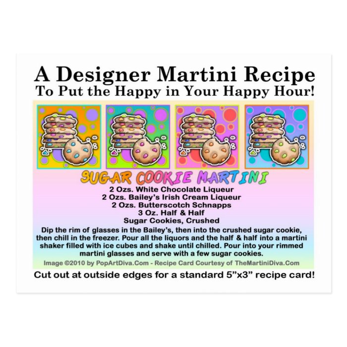 Sugar Cookie Martini Recipe Card Postcard