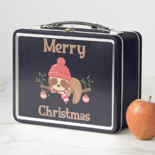 Sugar Cute Sloth Christmas Metal Lunch Box