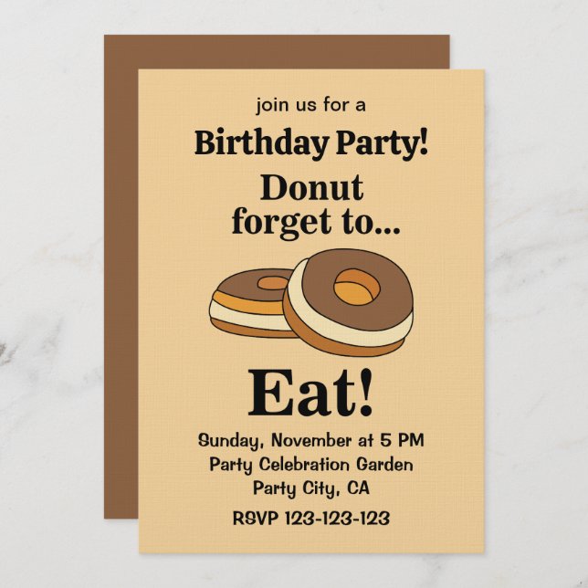 Sugar Donut Doughnut Birthday Party Invitation (Front/Back)