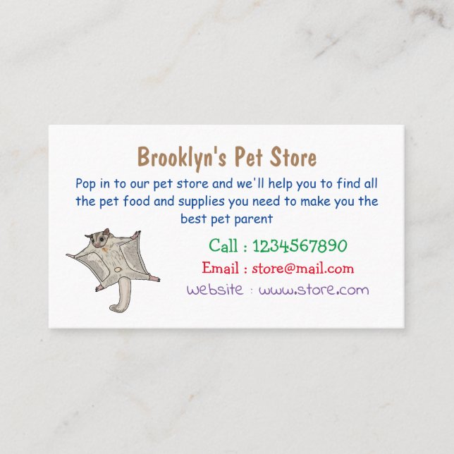 Sugar glider cartoon illustration business card (Front)
