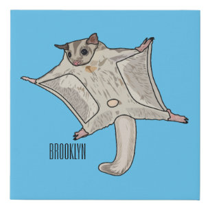 Sugar glider cartoon illustration faux canvas print