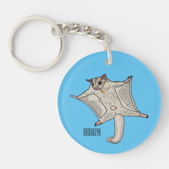 Sugar glider cartoon illustration keychain (Front)