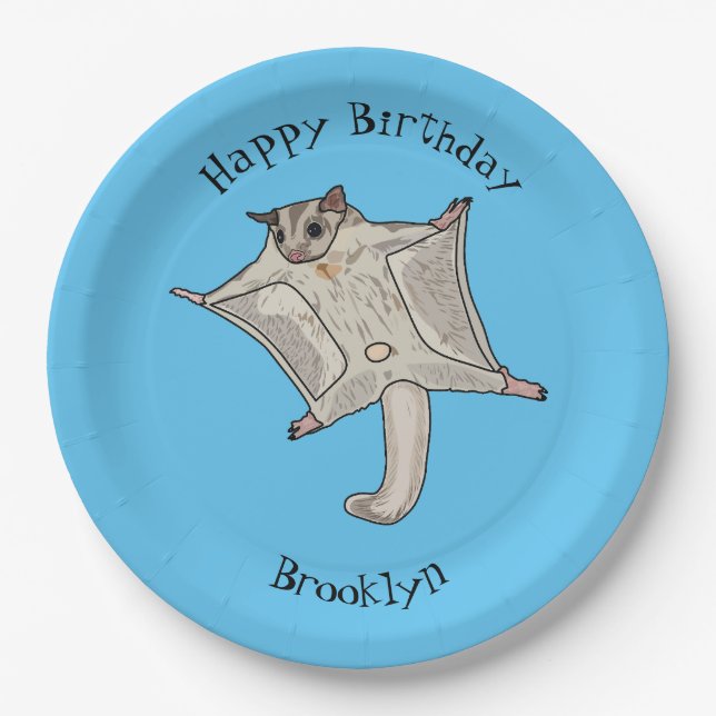 Sugar glider cartoon illustration paper plates (Front)
