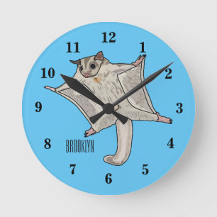 Sugar glider cartoon illustration round clock