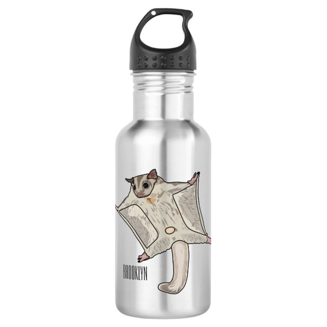 Sugar glider cartoon illustration stainless steel water bottle (Front)