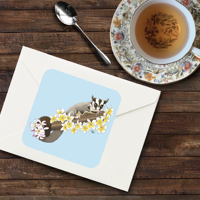 Sugar Glider Cute Floral Square Sticker (Creator Uploaded)