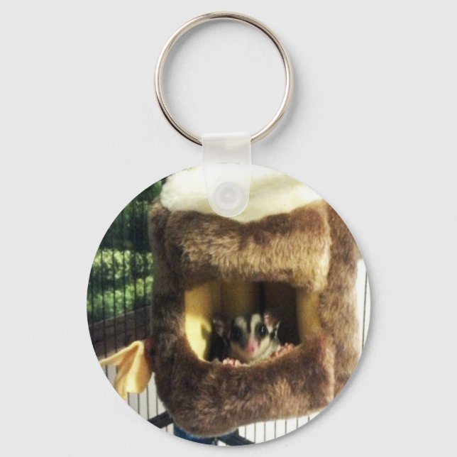 Sugar Glider in Furry Tree Truck Hanging Bed Keychain (Front)