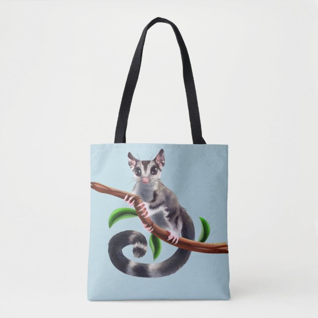 sugar glider on a branch tote bag (Front)