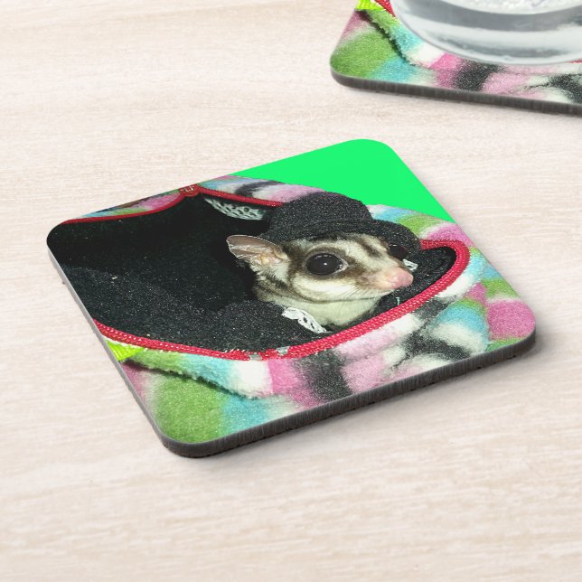 Sugar Glider Wearing a Hat Beverage Coaster (Left Side)