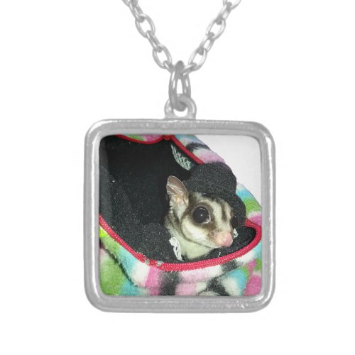 Sugar Glider Wearing a Hat Silver Plated Necklace