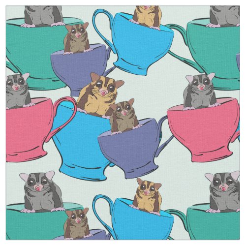 Sugar Gliders in Tea Cups Colorful Patterned Fabric