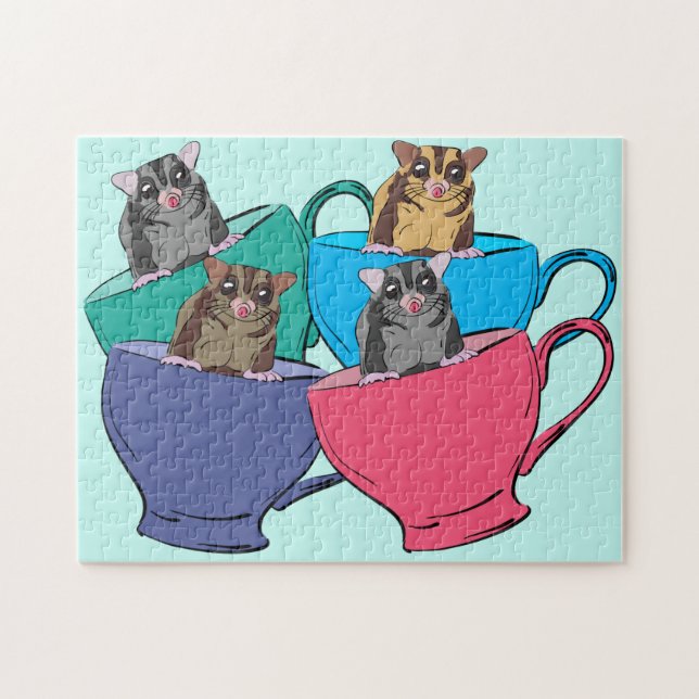 Sugar Gliders in Tea Cups Cute Animal Illustration Jigsaw Puzzle (Horizontal)