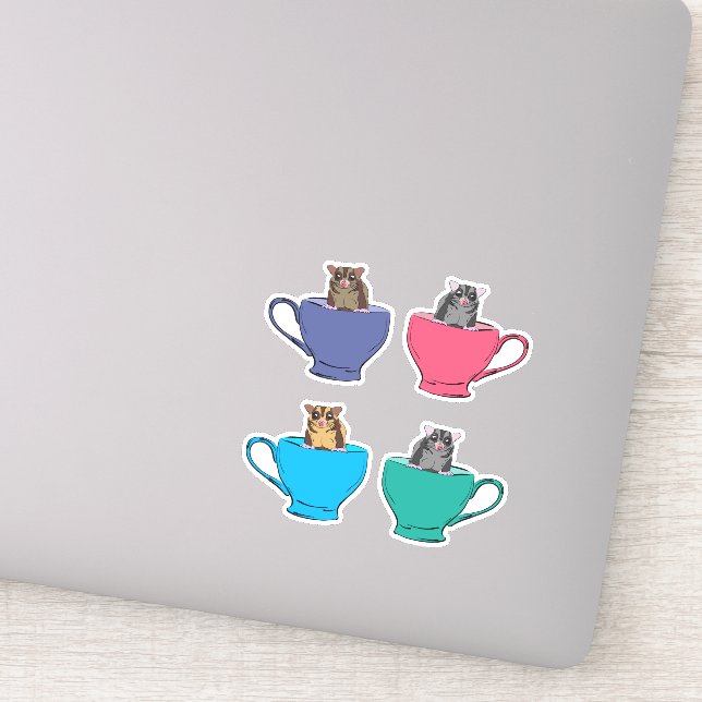Sugar Gliders in Tea Cups Cute Sticker (Detail)