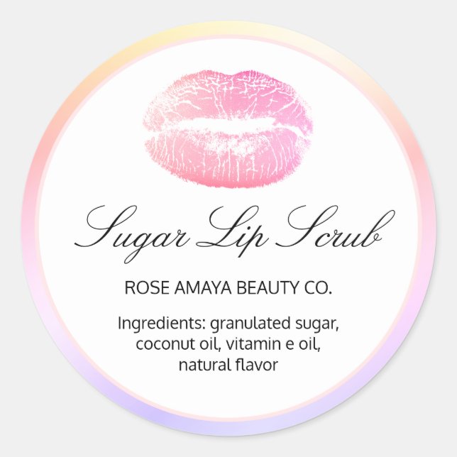 Sugar Lip Scrub Spa Beauty Product Label Sticker (Front)