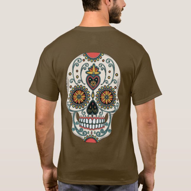 Sugar Love Skull Dia De Los Muertos Day of Dead T-Shirt (Back)