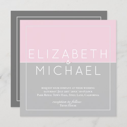 Sugar Pink Grey Modern Wedding Invitation