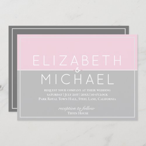 Sugar Pink Grey Modern Wedding Invitation