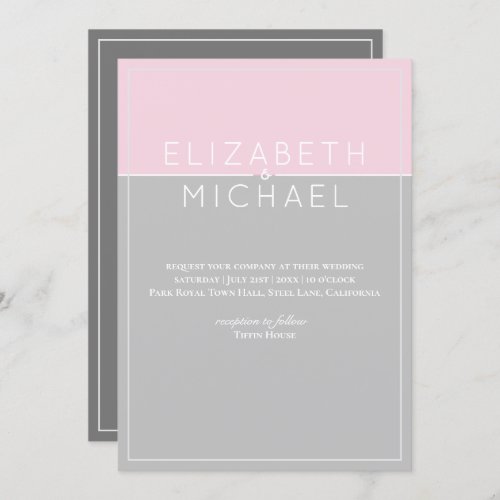 Sugar Pink Grey Modern Wedding Invitation