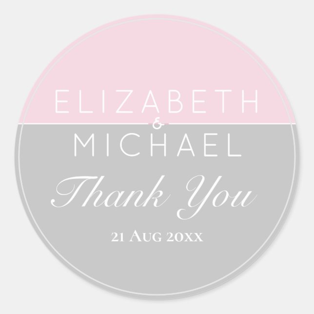 Sugar Pink Grey Thank You Favor Stickers (Front)