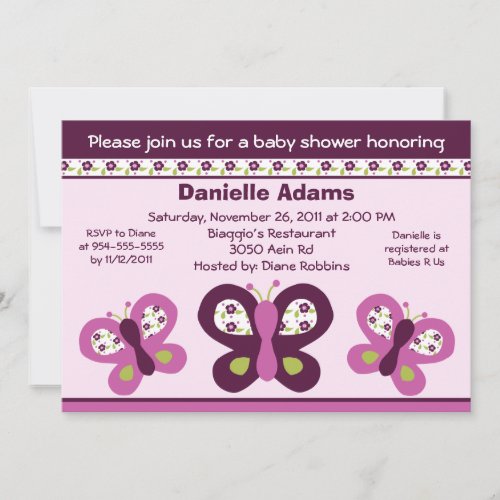Sugar Plum Butterflies #2 Baby Shower Invitations
