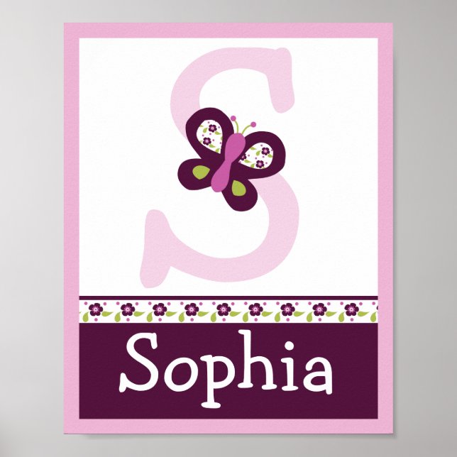 Sugar Plum Butterfly Letter & Name Wall Art Poster (Front)